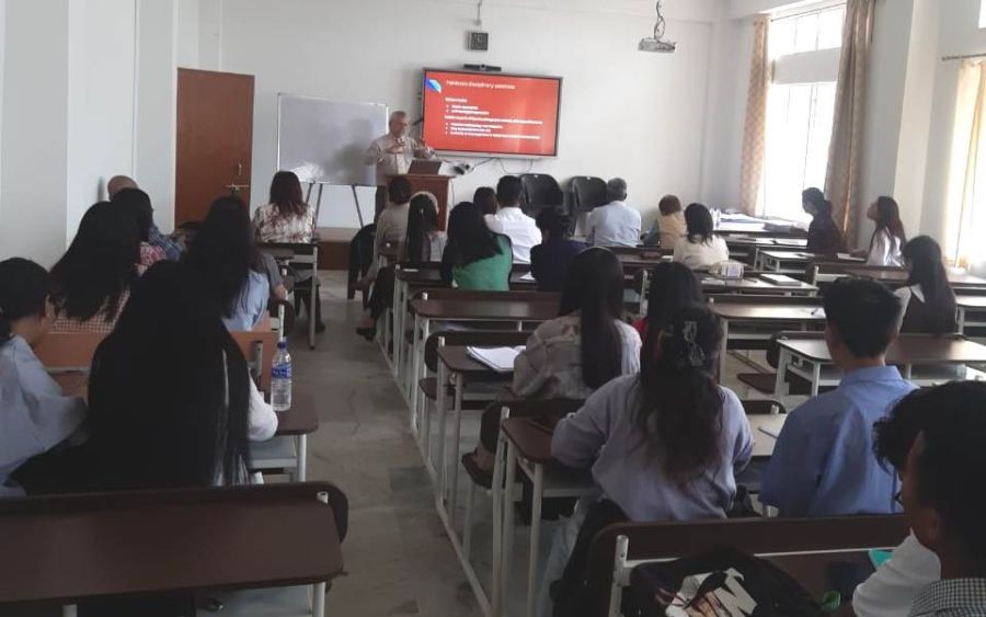 Dr William Westerman, a Fulbright-Nehru Scholar for 2024 and Associate Professor at New Jersey City University, USA, delivers a special lecture organised by the Centre for Naga Tribal Language Studies and the Department of English, Nagaland University Kohima Campus on May 21.